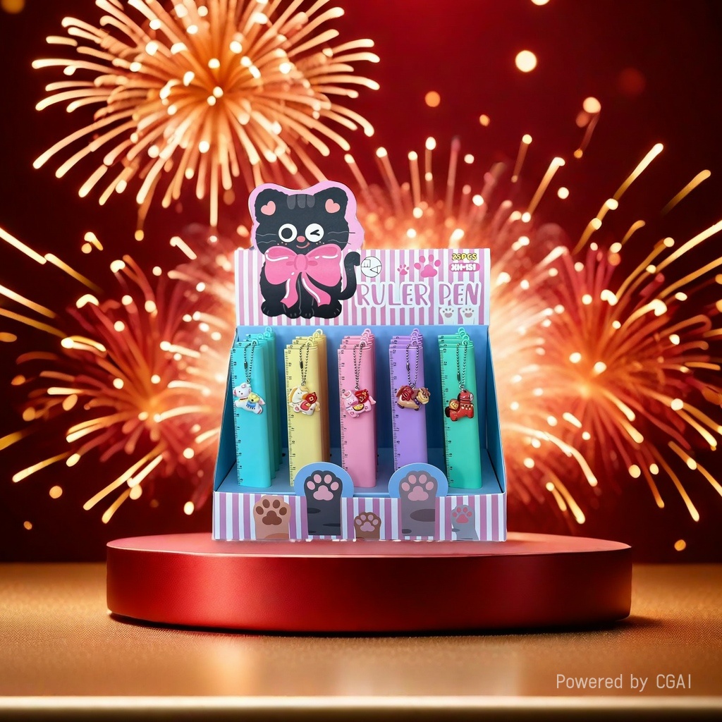 可爱小马主题中性笔尺子笔套装文具马年文具2合一学生办公用品