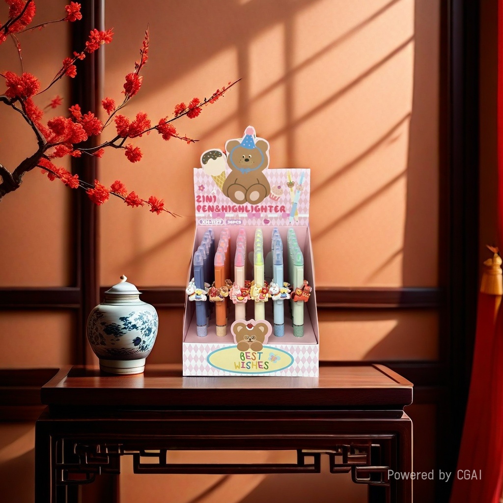 荧光笔学生卡通/荧光笔学生韩版/荧光记号笔/文具/五色花荧光笔细节图