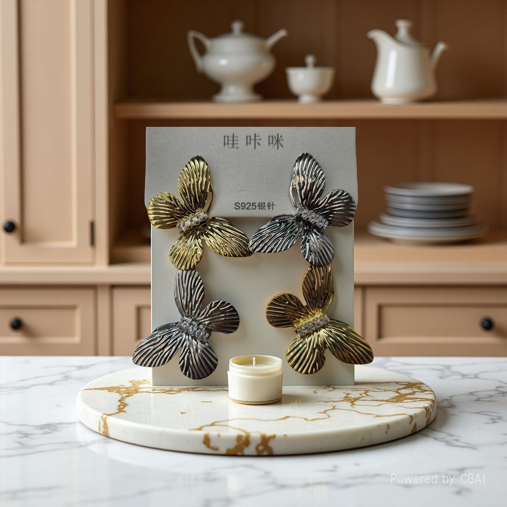 哇咔咪S925银针花朵耳环，金色与银色交织，精致优雅，点缀生活美学。