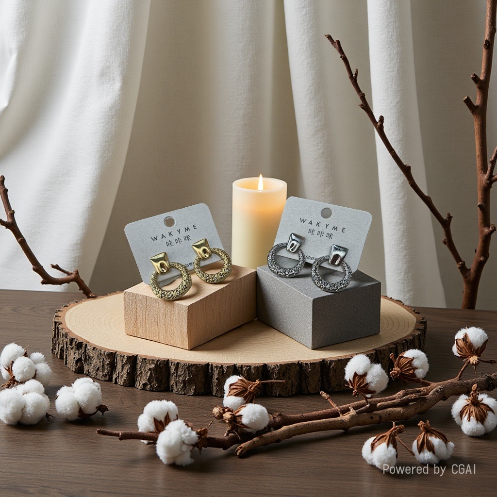 哇咔咪新品耳环上线，简约设计搭配自然元素，温暖灯光下尽显优雅气质。