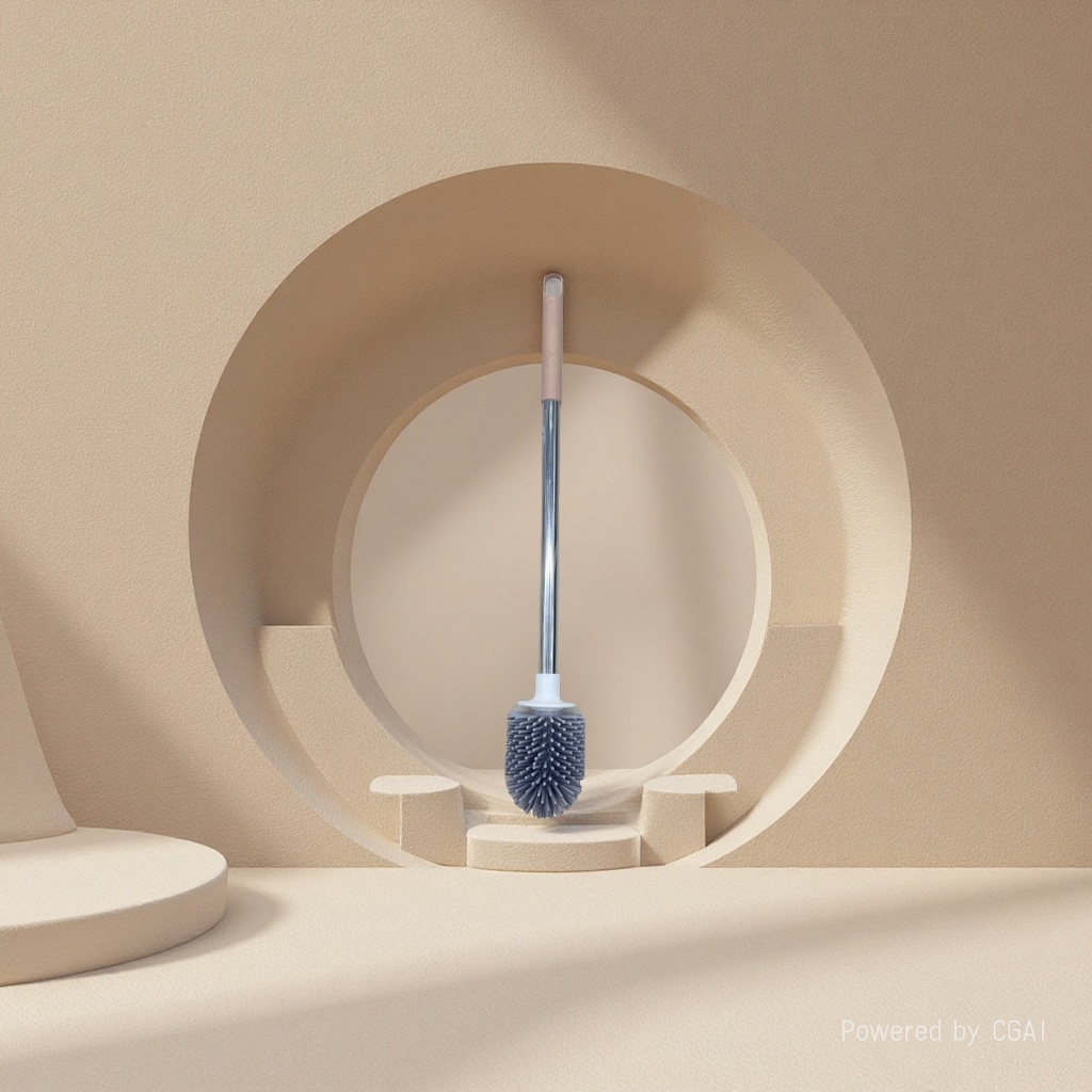Household toilet brush, round thickened plastic soft rubber toilet brush, stainless steel handle toilet brush, curved gap sanitary brush, wholesale toilet brush details Picture