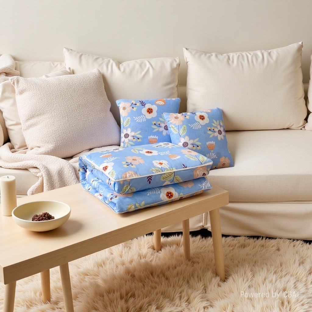 二合一精梳棉简约格子抱枕被办公室可折叠空调被子两用座椅靠枕被