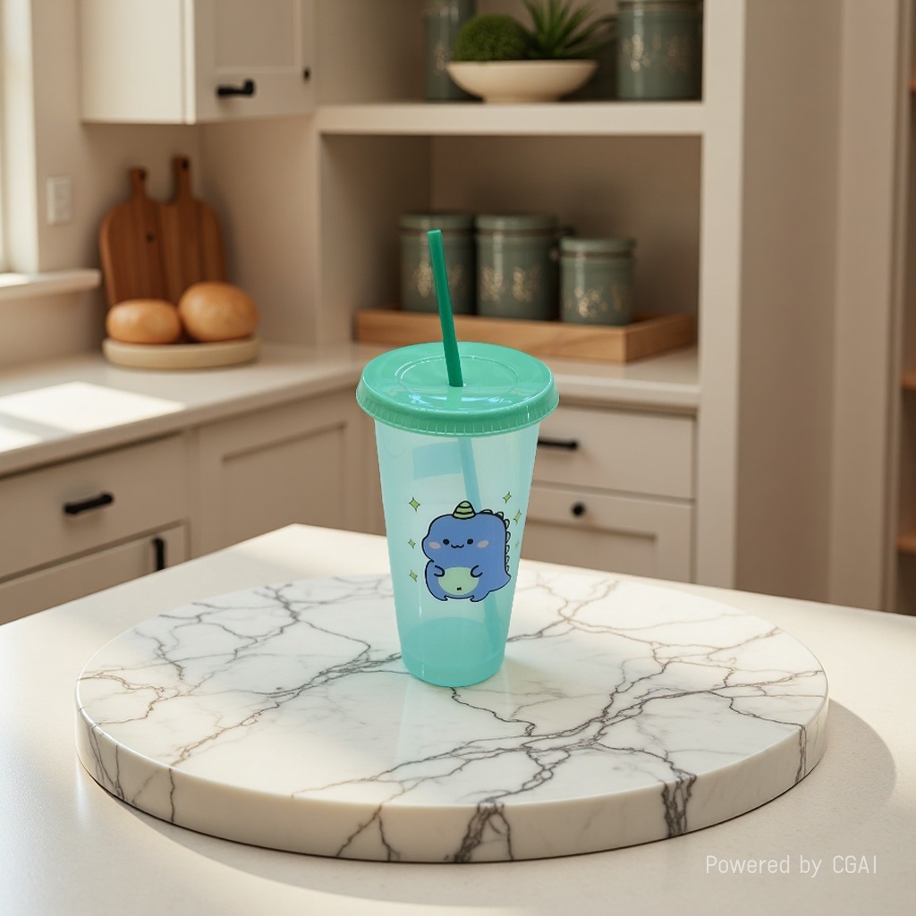 Cute dinosaur double-layer plastic straw cup with lid, 720ml large capacity, reusable, children's summer cold drink cup, water cup Specification image
