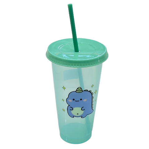 Cute dinosaur double-layer plastic straw cup with lid, 720ml large capacity, reusable, children's summer cold drink cup, water cup Application Scenario