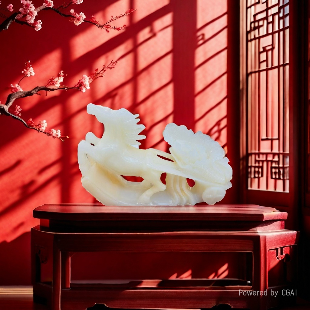 马上发财 （玉白菜）阿富汗玉  玉器工艺品 马年发大财 马年装饰品礼品 家具办公心情氛围摆件