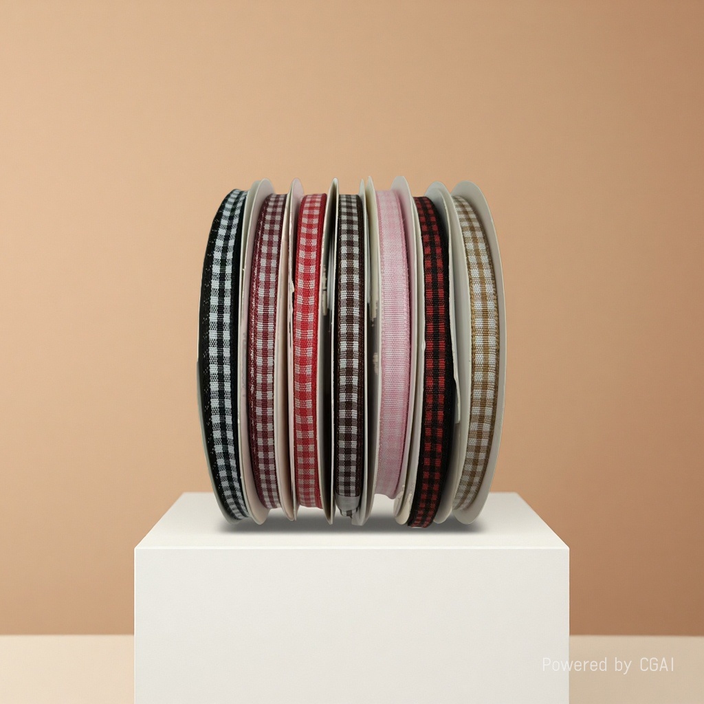 彩色格子布带书边带织带印花笃头布缎带色丁1公分格子带50码