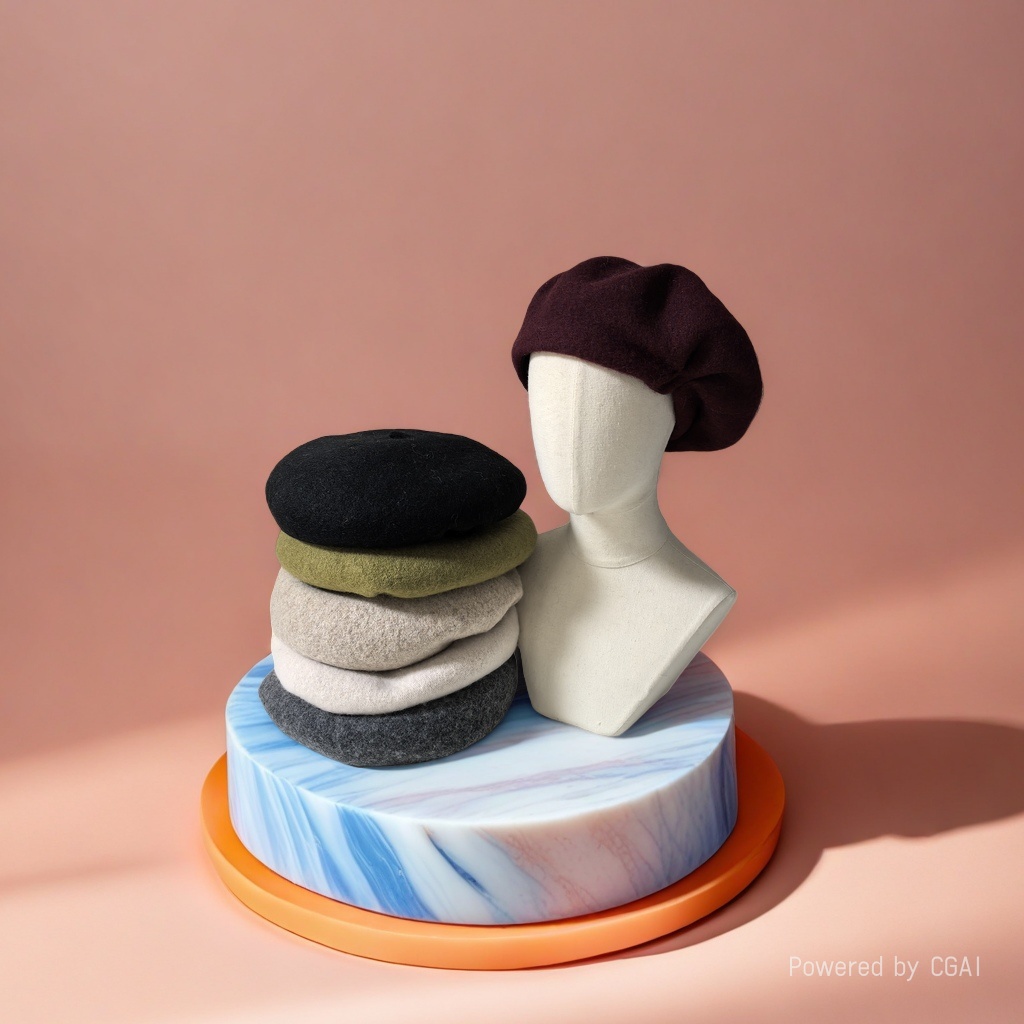 Otoño invierno cachemira boina color liso lana invierno vintage cálido sombrero de pintor tweed sombrero de broche mujer personalizado 122134413