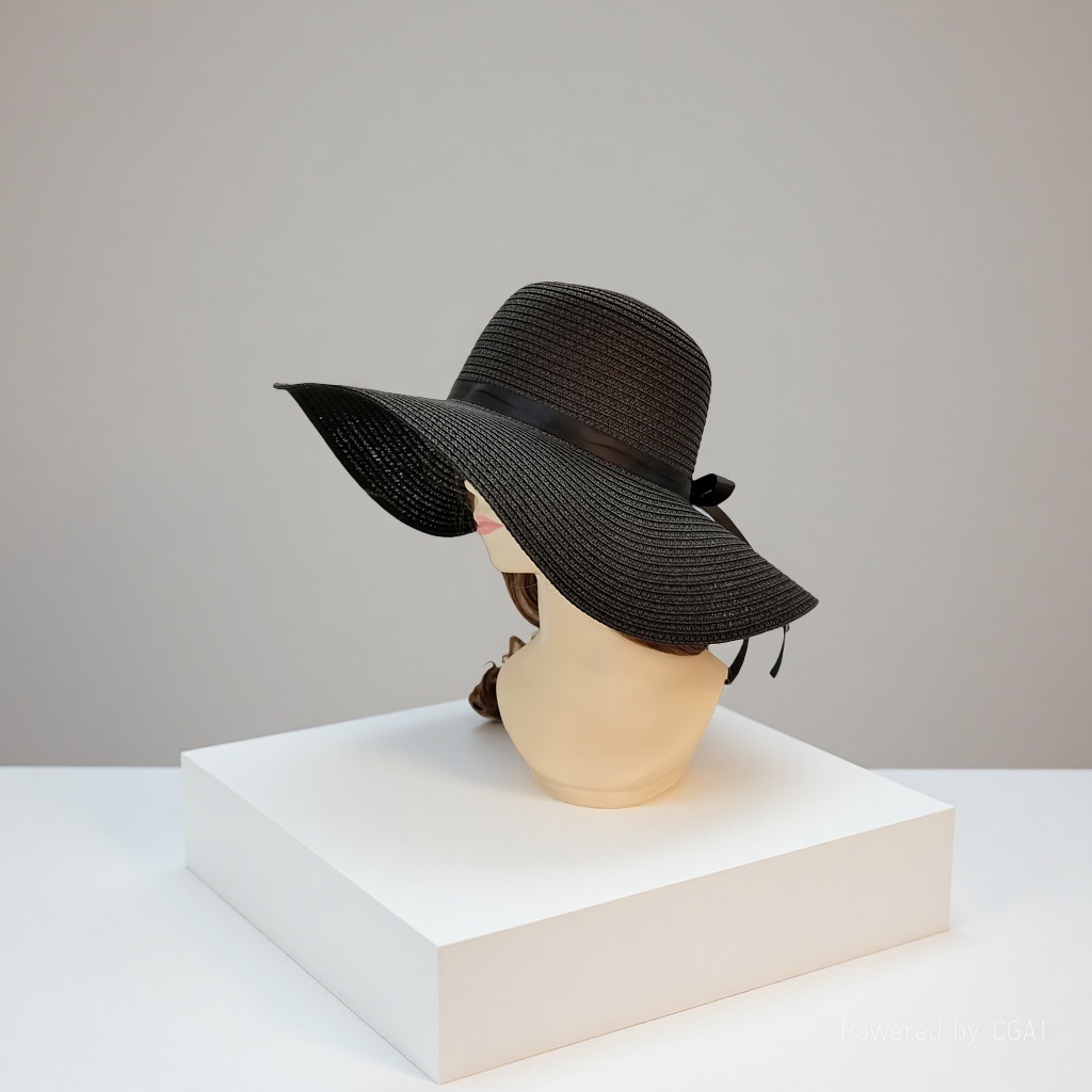 Summer sunshade wide-brimmed straw hat for women's outing Korean style simple, casual and versatile foldable hat with bow sun hat 151449604 Specification drawing