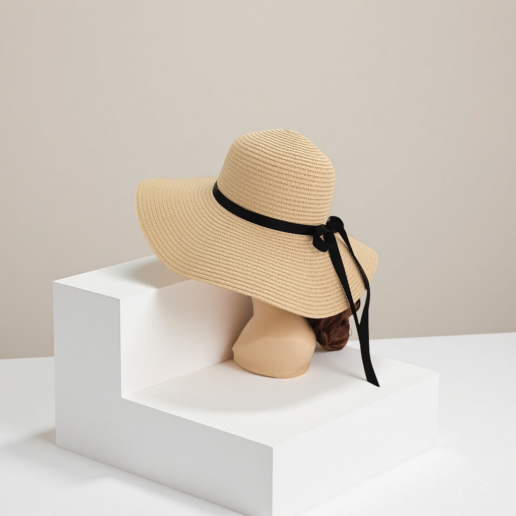 Summer sunshade wide-brimmed straw hat for women's outing Korean style simple, casual and versatile foldable hat with bow sun hat 151449604 details Picture