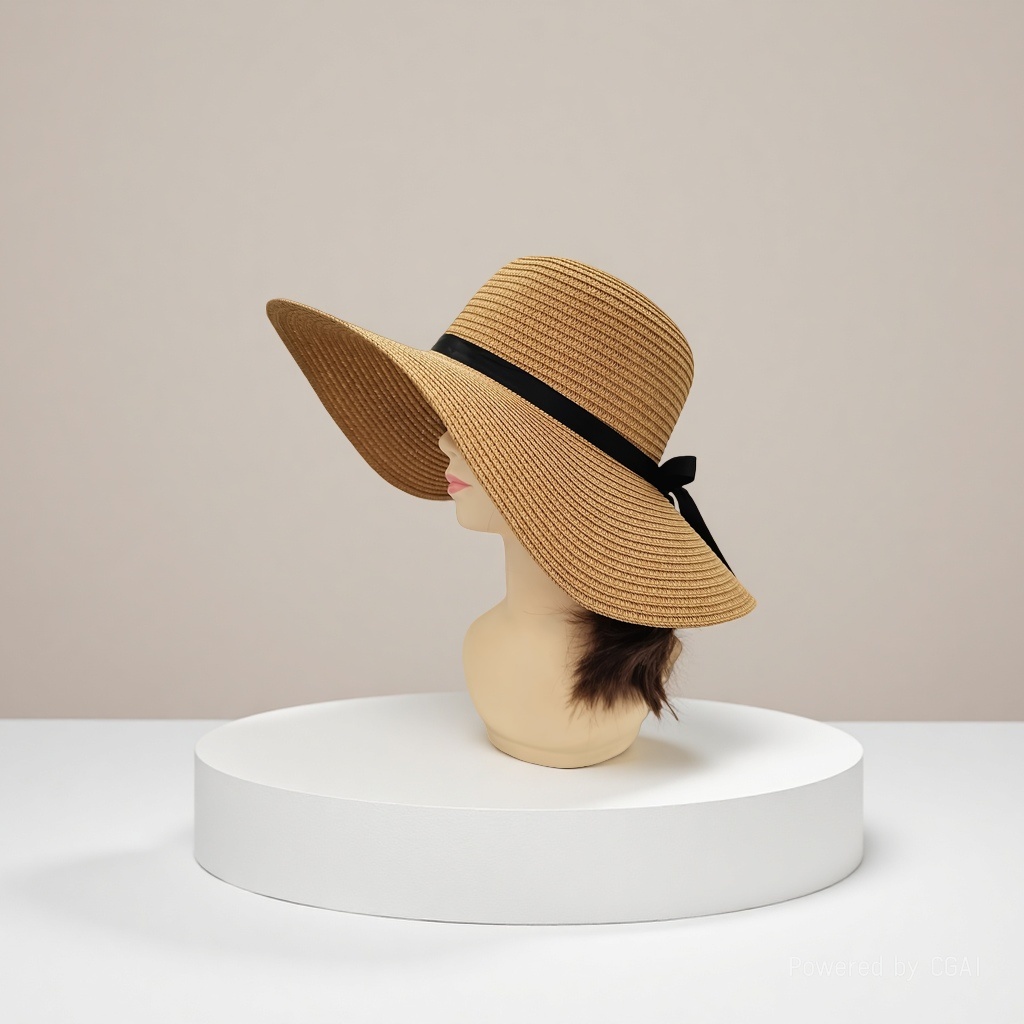 Summer sunshade wide-brimmed straw hat for women's outing Korean style simple, casual and versatile foldable hat with bow sun hat 151449604 thumbnail