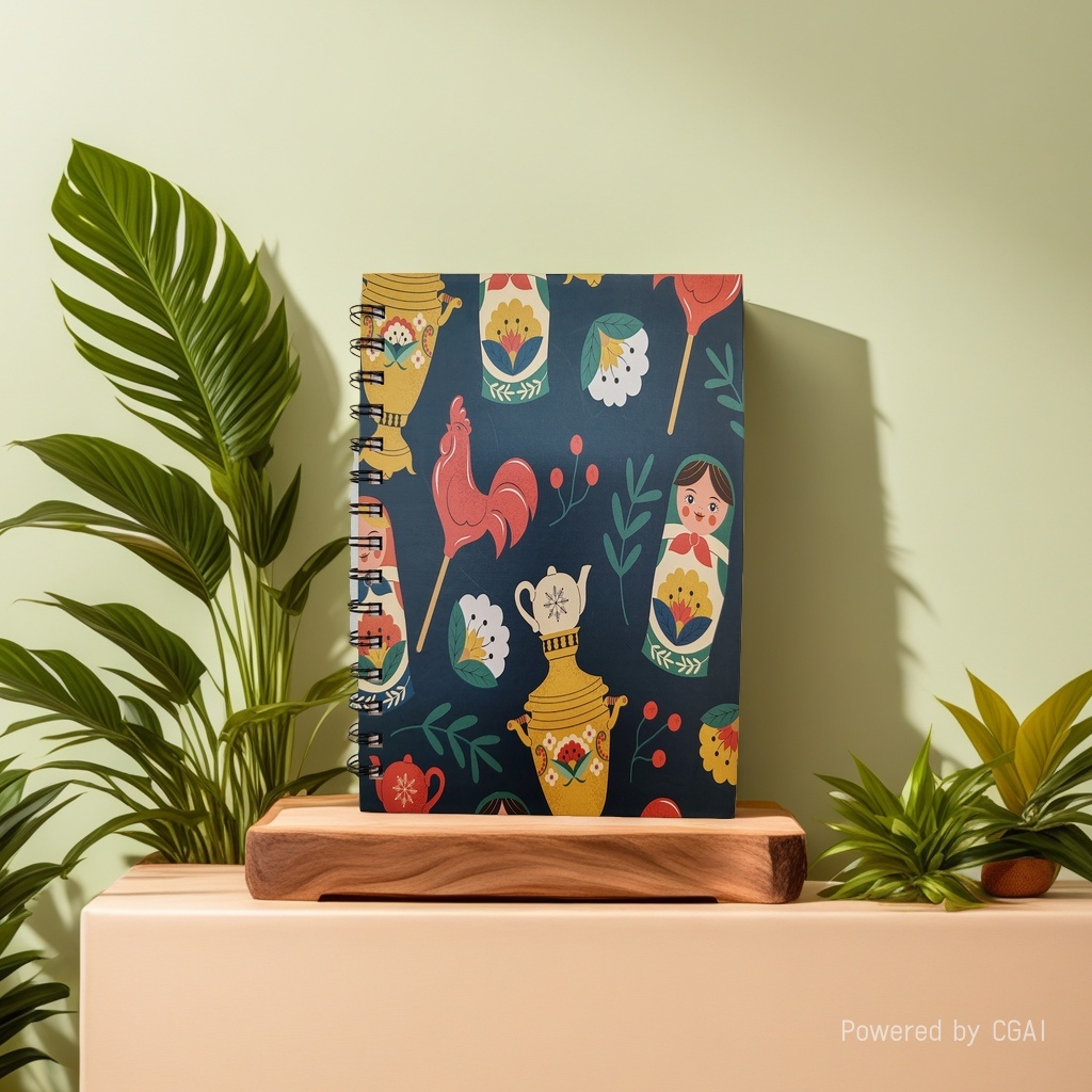 Donghu Paper Products A5 Retro Russian-style matryoshka doll Rooster illustration coil notebook Student Portable Notebook, Artistic Ins-style planner pic 5