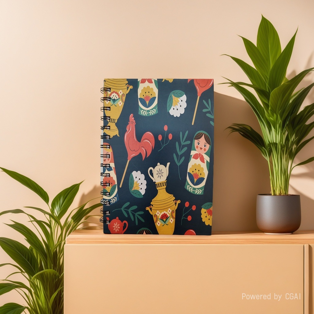 Donghu Paper Products A5 Retro Russian-style matryoshka doll Rooster illustration coil notebook Student Portable Notebook, Artistic Ins-style planner pic 2