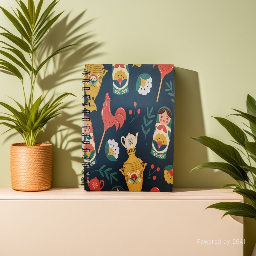 Donghu Paper Products A5 Retro Russian-style matryoshka doll Rooster illustration coil notebook Student Portable Notebook, Artistic Ins-style planner Specification image