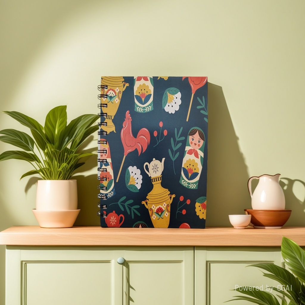 Donghu Paper Products A5 Retro Russian-style matryoshka doll Rooster illustration coil notebook Student Portable Notebook, Artistic Ins-style planner details Picture