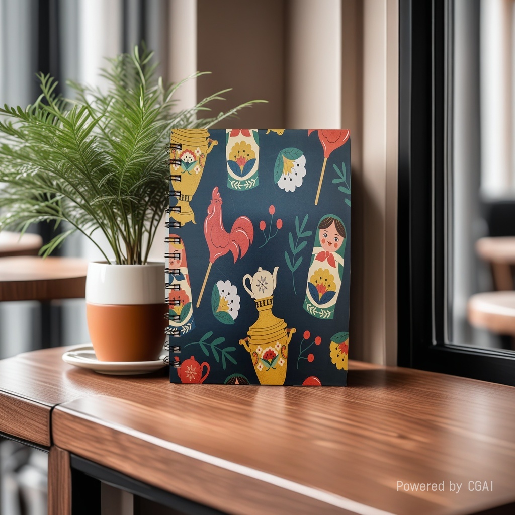 Donghu Paper Products A5 Retro Russian-style matryoshka doll Rooster illustration coil notebook Student Portable Notebook, Artistic Ins-style planner Item Picture