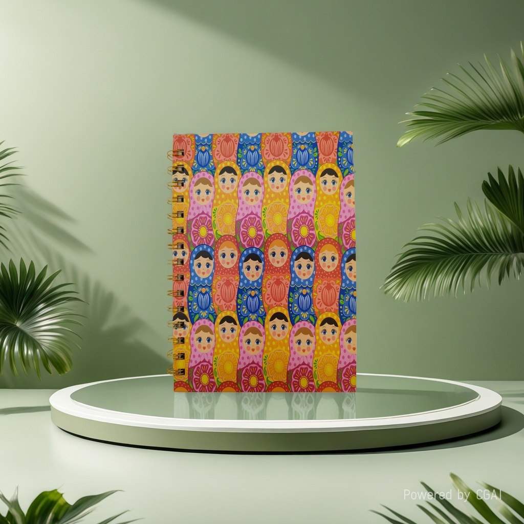 Donghu Paper Products A5 full-page Russian Matryoshka doll coil Notebook, colorful ethnic style illustration student portable notebook, high appearance level planner details Picture