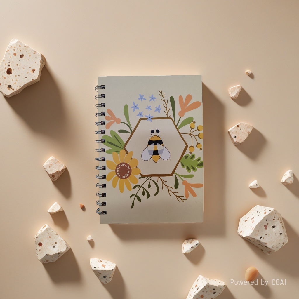 Donghu Paper Products A5 Fresh and Clean Bee and Flower Coil Notebook, Student Portable notebook, Artistic ins Style planner, Artistic Forest Style Notebook