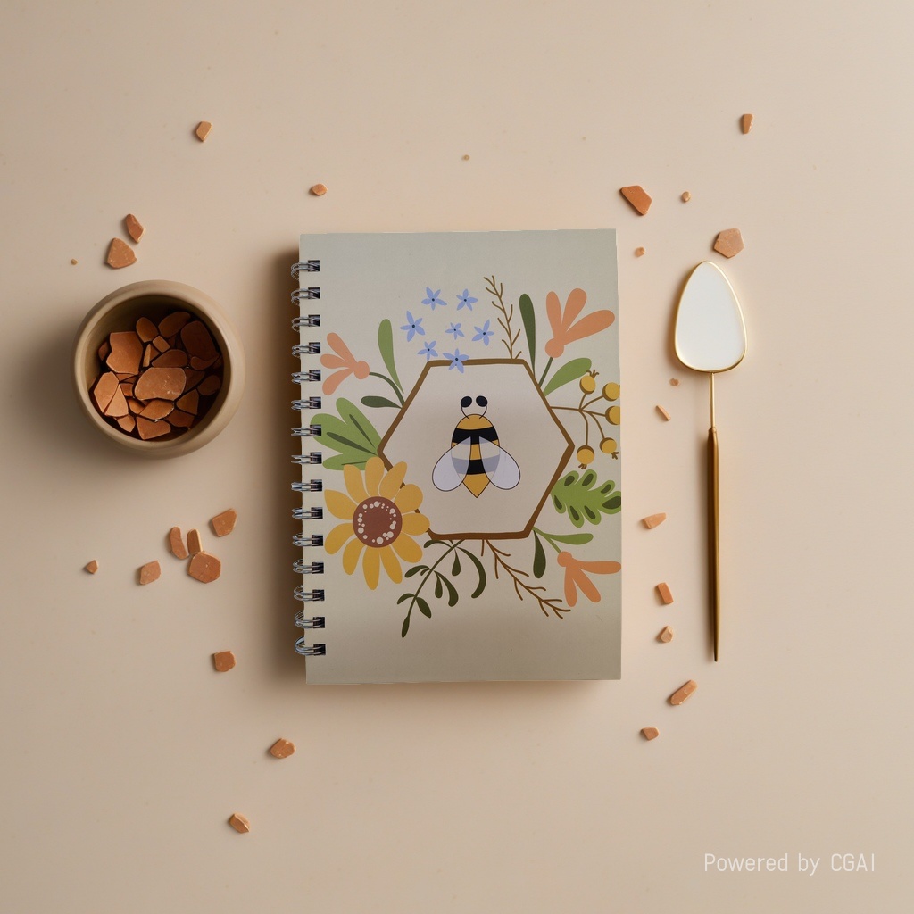 Donghu Paper Products A5 Fresh and Clean Bee and Flower Coil Notebook, Student Portable notebook, Artistic ins Style planner, Artistic Forest Style Notebook details Picture