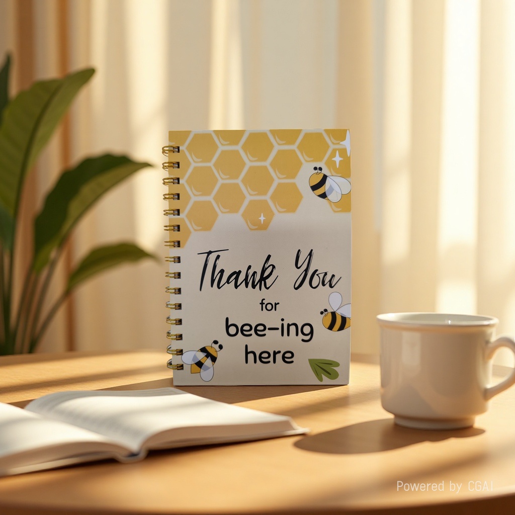 Donghu Paper Products A5 Bee-themed Coil Notebook, cute cartoon bee Notebook, creative homophonic joke notebook, student portable diary, artistic and high appearance level details Picture