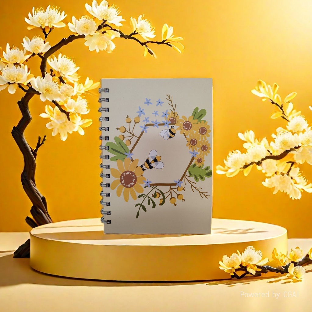 Donghu Paper Products A5 Pastoral Style Bee Flower Coil Notebook, Bee Wreath Theme Coil Notebook, Forest-themed Fresh Flower Notebook, Sunflower Honeycomb Wreath Notebook, Artistic and Fresh Handmade Notebook