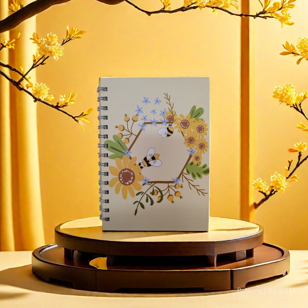 Donghu Paper Products A5 Pastoral Style Bee Flower Coil Notebook, Bee Wreath Theme Coil Notebook, Forest-themed Fresh Flower Notebook, Sunflower Honeycomb Wreath Notebook, Artistic and Fresh Handmade Notebook Application Scenario