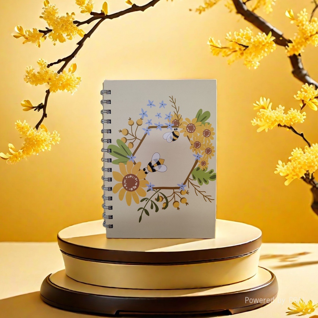 Donghu Paper Products A5 Pastoral Style Bee Flower Coil Notebook, Bee Wreath Theme Coil Notebook, Forest-themed Fresh Flower Notebook, Sunflower Honeycomb Wreath Notebook, Artistic and Fresh Handmade Notebook Specification image