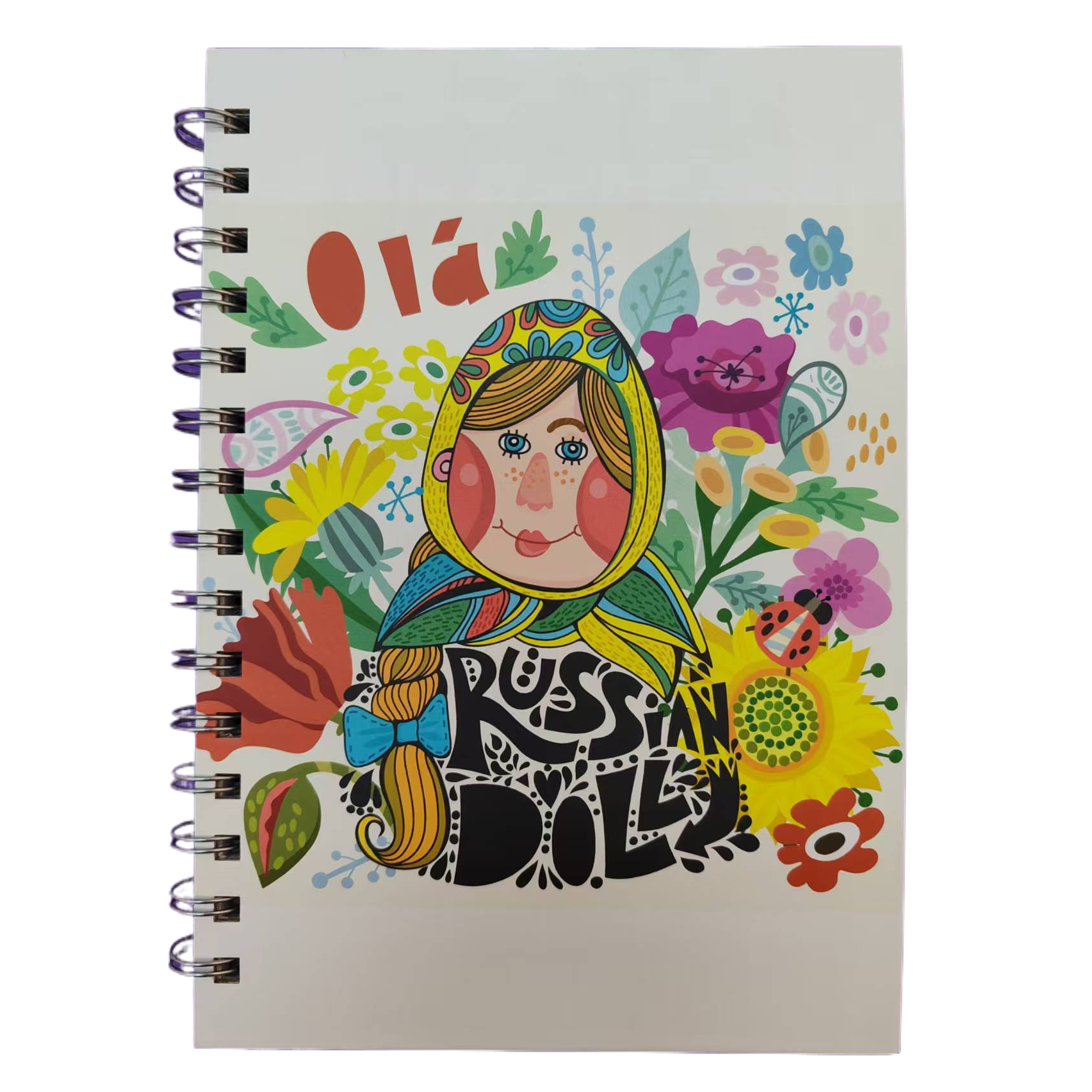 Donghu Paper Products A5 Russian Matryoshka Theme Coil, Ethnic Style flower illustration, Artistic Youth Planner, High appearance Level notebook, Portable Diary book Item Picture
