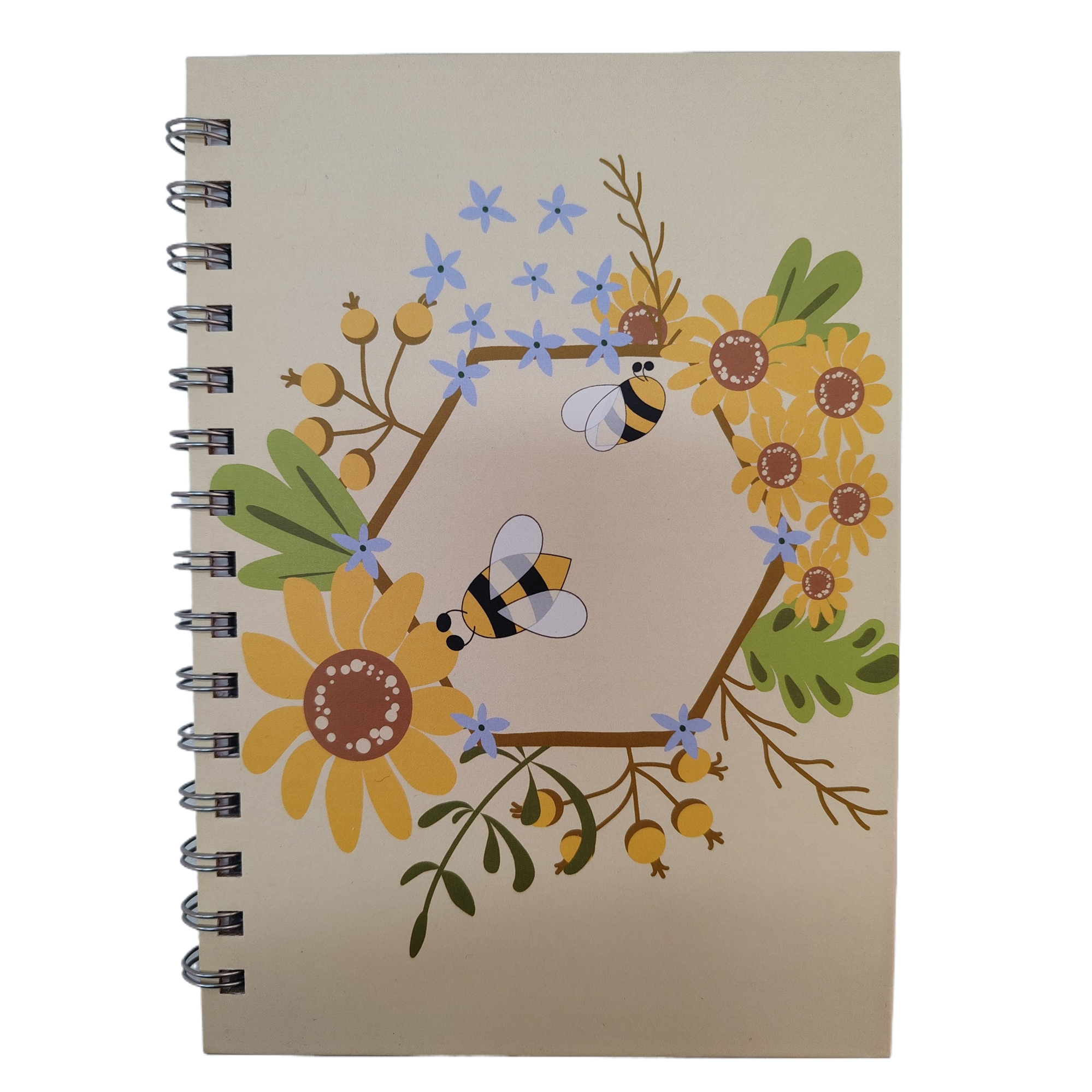 Donghu Paper Products A5 Pastoral Style Bee Flower Coil Notebook, Bee Wreath Theme Coil Notebook, Forest-themed Fresh Flower Notebook, Sunflower Honeycomb Wreath Notebook, Artistic and Fresh Handmade Notebook Item Picture