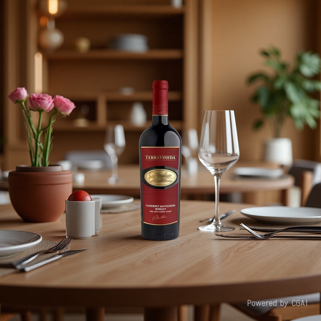 The semi-sweet red wine of the Great Earth Vine in a red wine bottle has a sweet fruity aroma and a rich taste Specification image