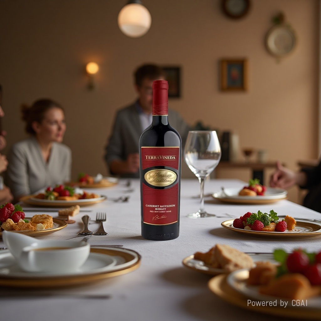 The semi-sweet red wine of the Great Earth Vine in a red wine bottle has a sweet fruity aroma and a rich taste Application Scenario
