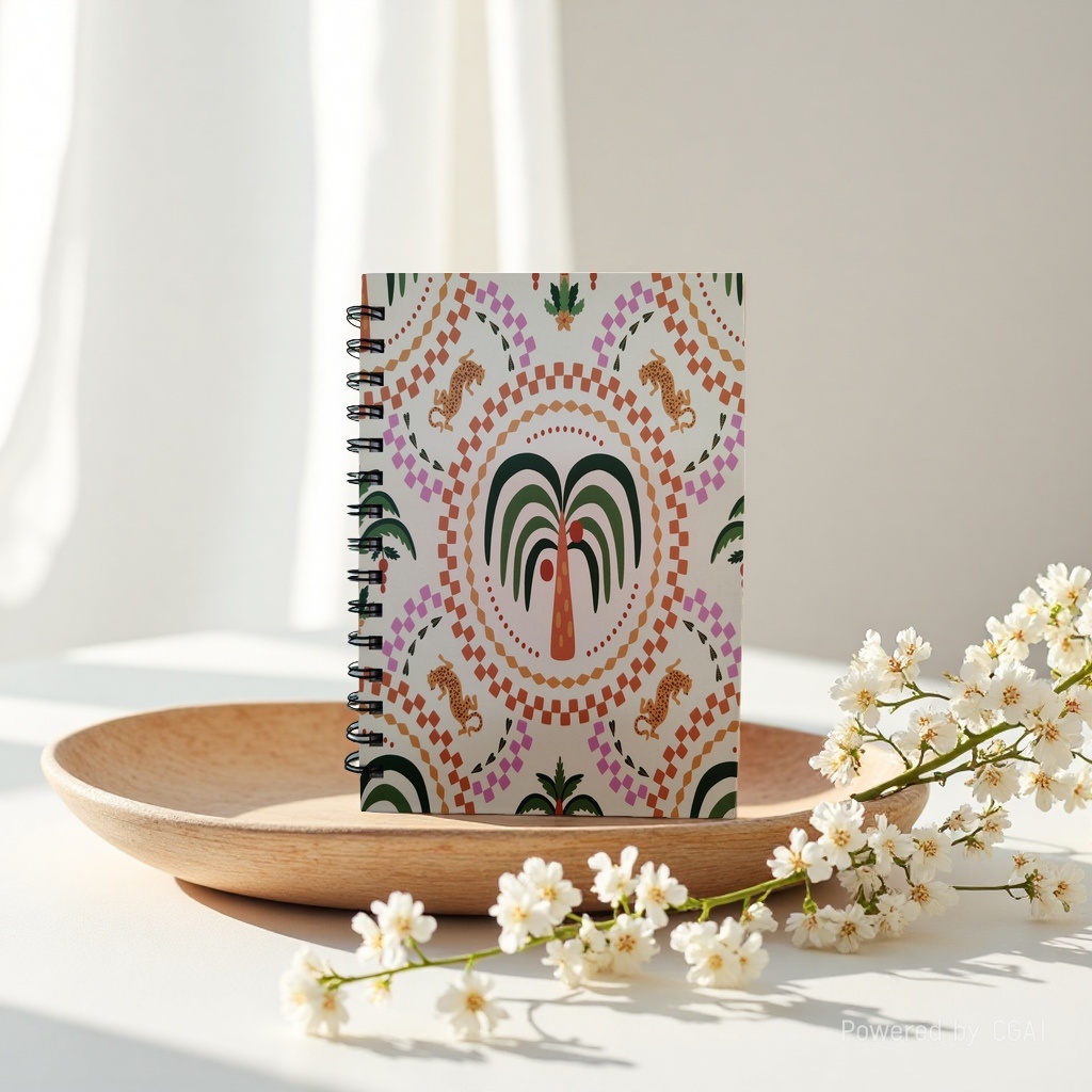 Donghu Paper Products A5 Exotic Style Palm Leopard Print Notebook, Retro Ethnic Style Planner Notebook, Essential for Artistic Youth, Spiral A5 Creative Notebook details Picture