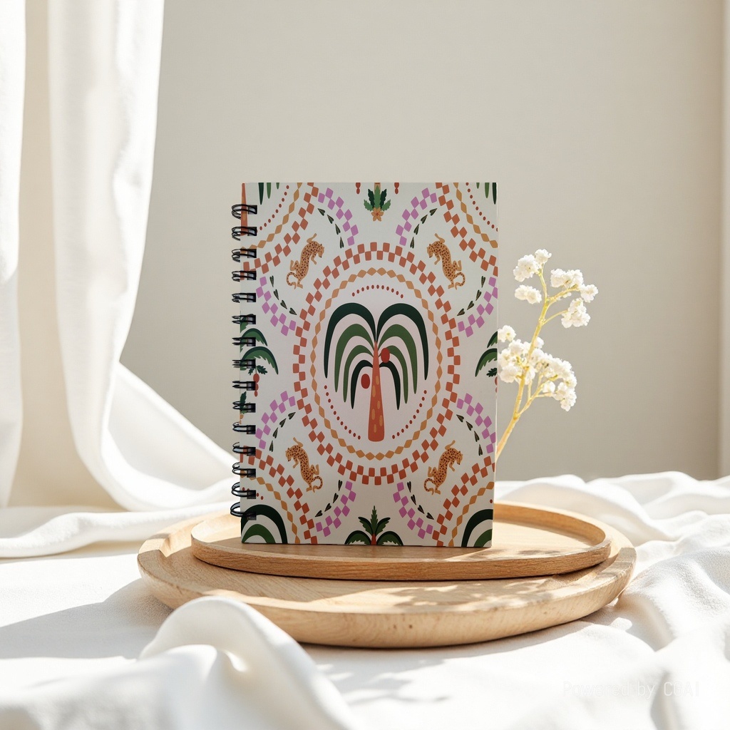 Donghu Paper Products A5 Exotic Style Palm Leopard Print Notebook, Retro Ethnic Style Planner Notebook, Essential for Artistic Youth, Spiral A5 Creative Notebook