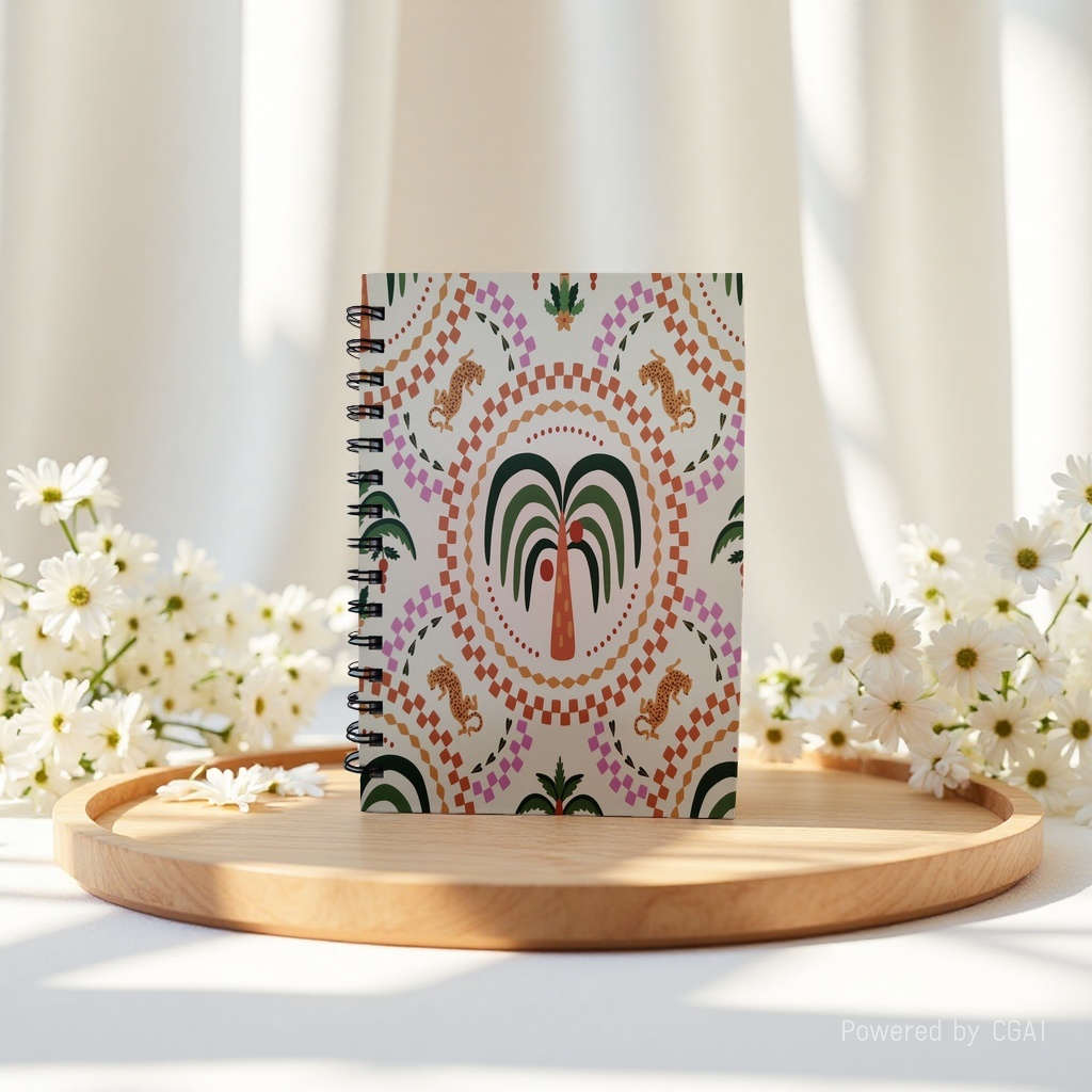 Donghu Paper Products A5 Exotic Style Palm Leopard Print Notebook, Retro Ethnic Style Planner Notebook, Essential for Artistic Youth, Spiral A5 Creative Notebook Application Scenario