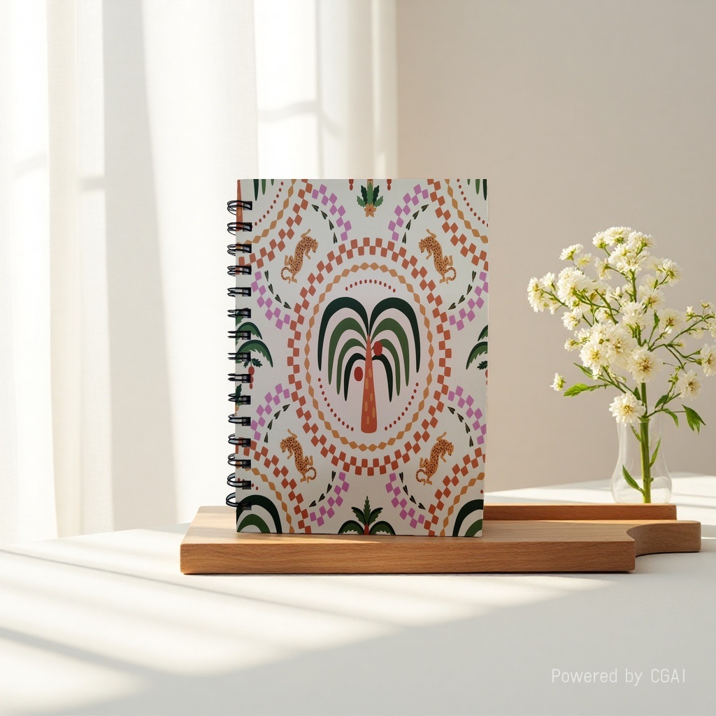 Donghu Paper Products A5 Exotic Style Palm Leopard Print Notebook, Retro Ethnic Style Planner Notebook, Essential for Artistic Youth, Spiral A5 Creative Notebook Specification image