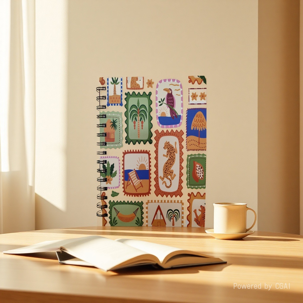 Donghu Paper Products A5 Tropical Style Coil Notebook, Tropical Jungle Leopard Print Hand-drawn Notebook, portable horizontal line Notepad for students