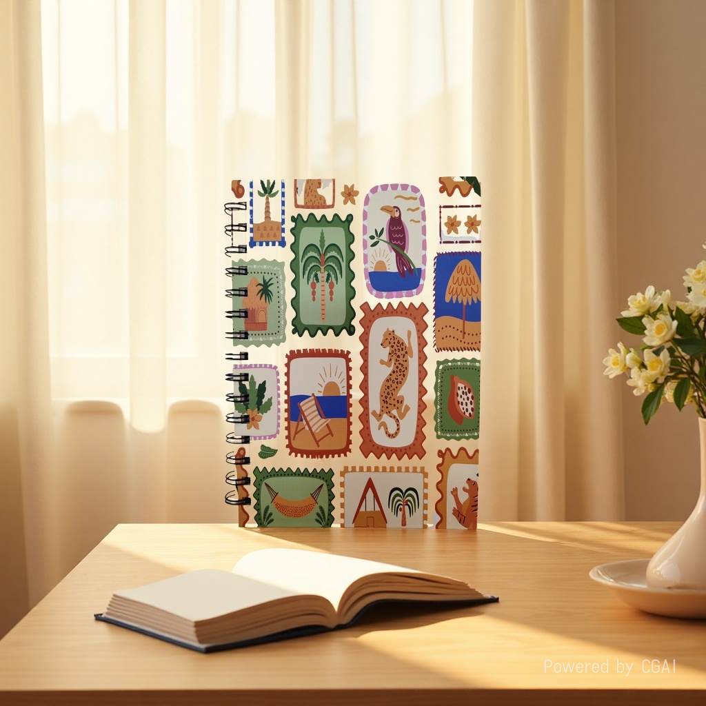 Donghu Paper Products A5 Tropical Style Coil Notebook, Tropical Jungle Leopard Print Hand-drawn Notebook, portable horizontal line Notepad for students Application Scenario