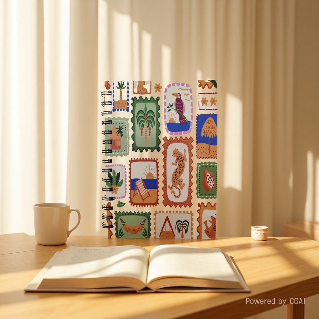 Donghu Paper Products A5 Tropical Style Coil Notebook, Tropical Jungle Leopard Print Hand-drawn Notebook, portable horizontal line Notepad for students Specification image