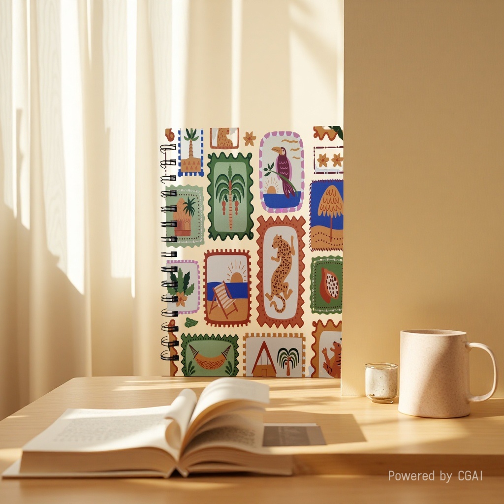 Donghu Paper Products A5 Tropical Style Coil Notebook, Tropical Jungle Leopard Print Hand-drawn Notebook, portable horizontal line Notepad for students details Picture