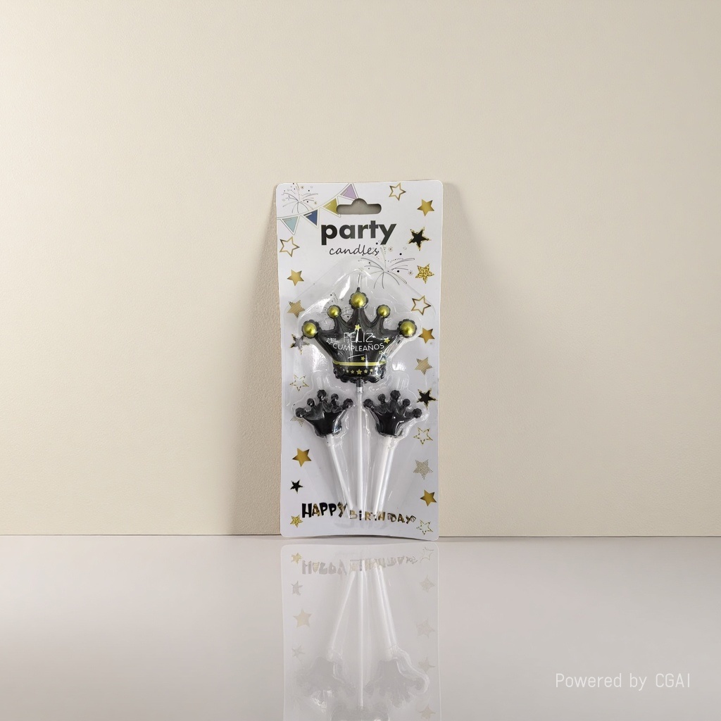 Birthday candles, party supplies, Crown candles, 3 pieces, black gold high-end decoration details Picture