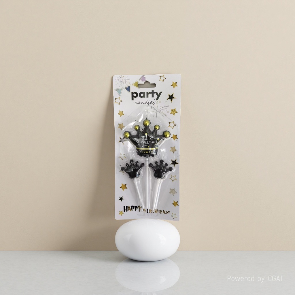 Birthday candles, party supplies, Crown candles, 3 pieces, black gold high-end decoration Specification image