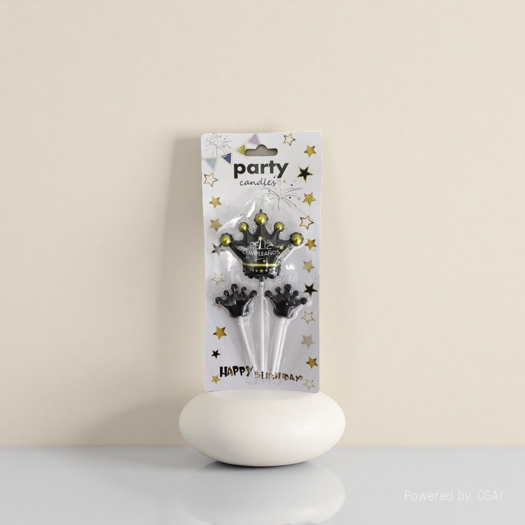 Birthday candles, party supplies, Crown candles, 3 pieces, black gold high-end decoration