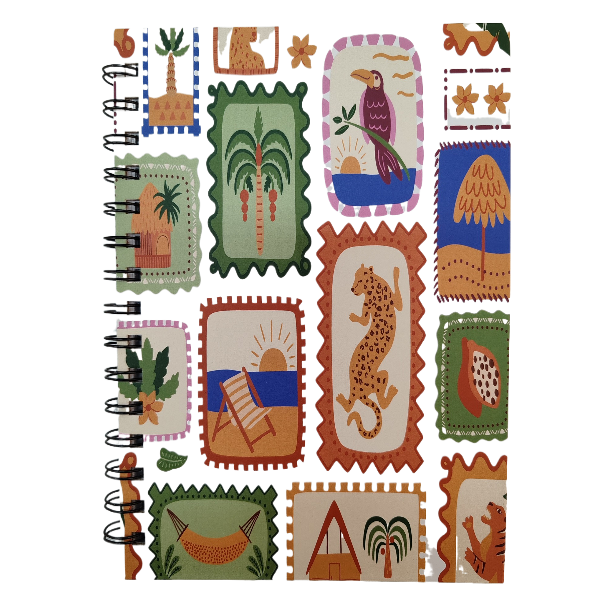Donghu Paper Products A5 Tropical Style Coil Notebook, Tropical Jungle Leopard Print Hand-drawn Notebook, portable horizontal line Notepad for students Item Picture