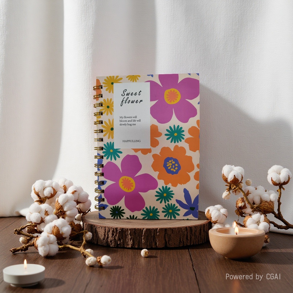Donghu Paper Products A5 Fresh Floral Coil Notebook, Artistic ins Style Notebook, Student Portable Notepad, Creative Printed Hard Surface Notepad Specification image