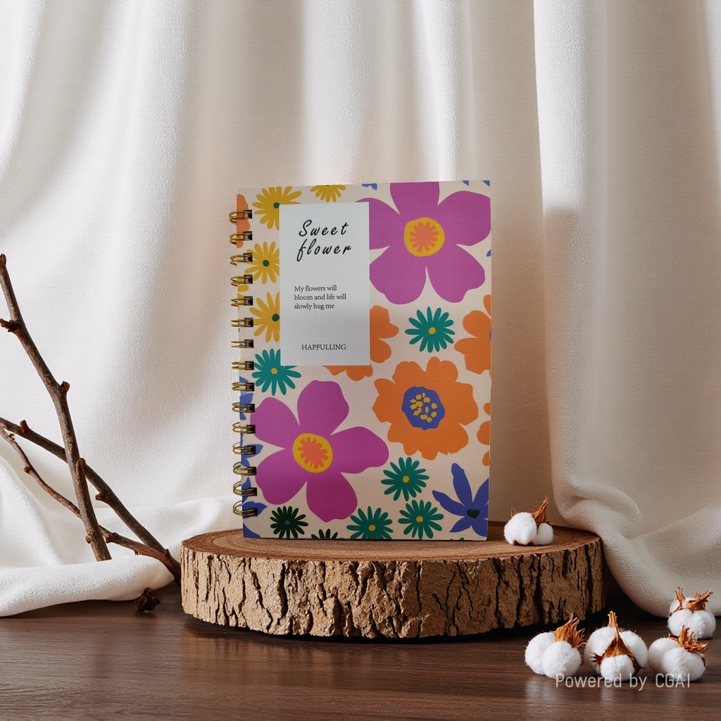 Donghu Paper Products A5 Fresh Floral Coil Notebook, Artistic ins Style Notebook, Student Portable Notepad, Creative Printed Hard Surface Notepad