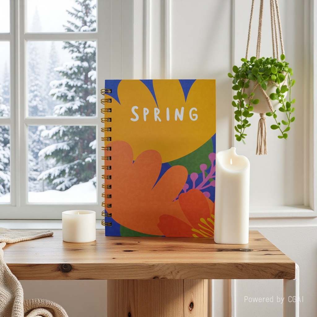 东湖纸品 A5 SPRING暖橙撞色春日花卉线圈本 小众艺术感记事本 高颜值学生横线本 便携办公记事本 手账本