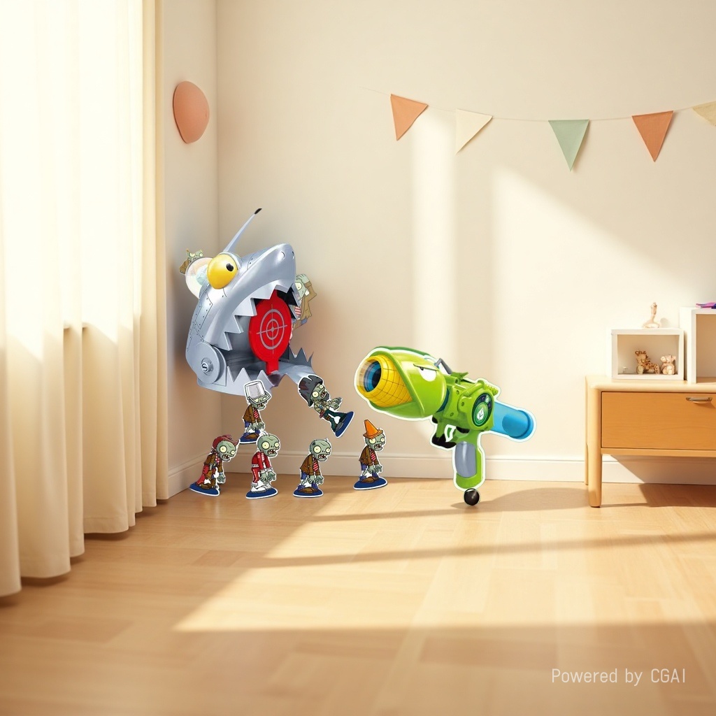 新乐新R604植物软弹炮+鲨鱼靶（3款混）白底实物图