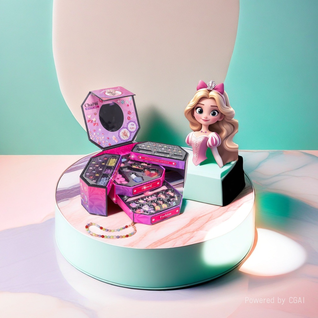 儿童化妆玩具套装36件套魅力装扮珠宝发饰指甲油美妆盒白底实物图