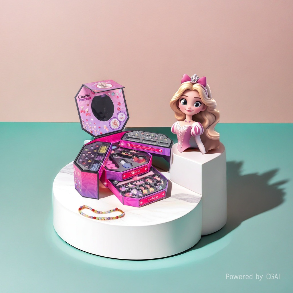 儿童化妆玩具套装36件套魅力装扮珠宝发饰指甲油美妆盒细节图