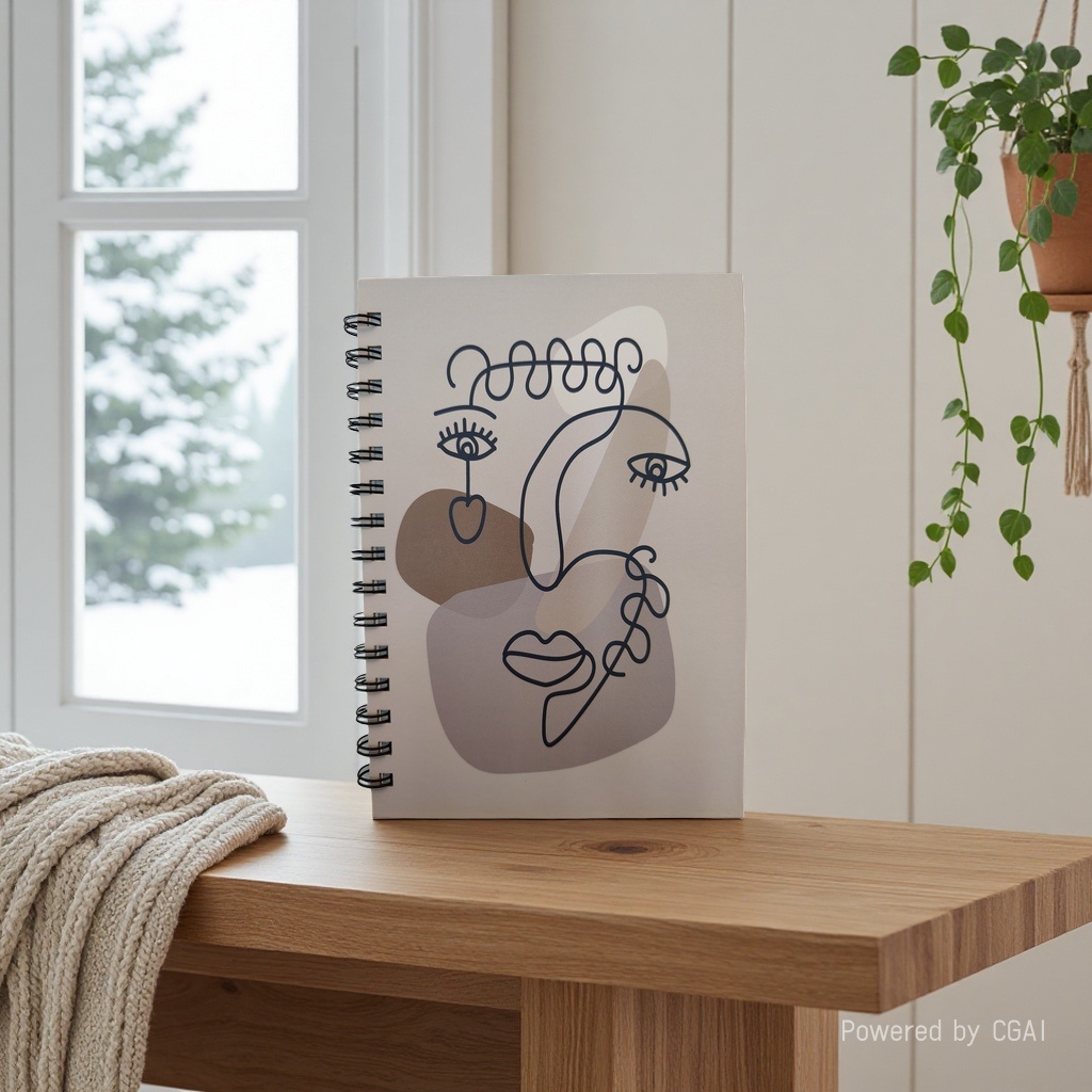Donghu Paper Products A5 Abstract Face Coil Notebook Warm gray contrasting color cover creative line design student office universal horizontal line notebook Application Scenario