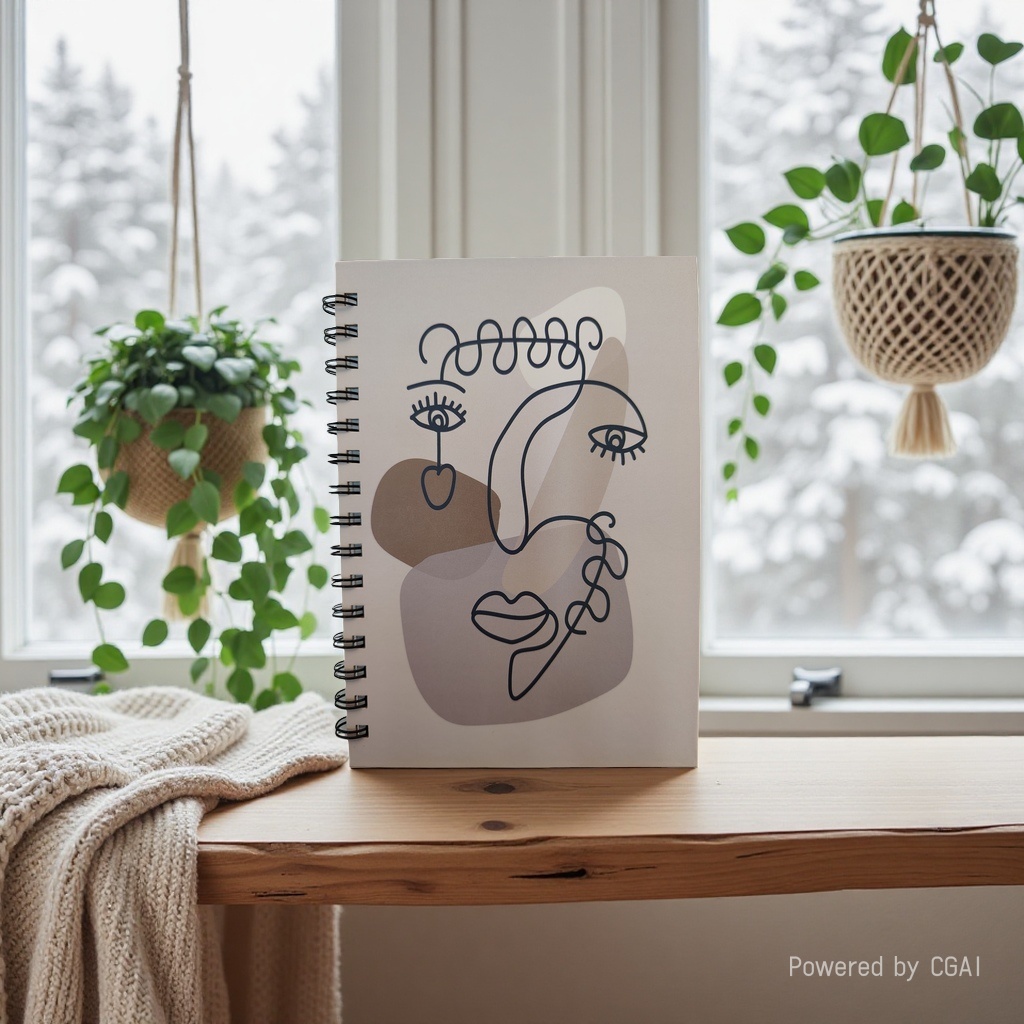 Donghu Paper Products A5 Abstract Face Coil Notebook Warm gray contrasting color cover creative line design student office universal horizontal line notebook details Picture